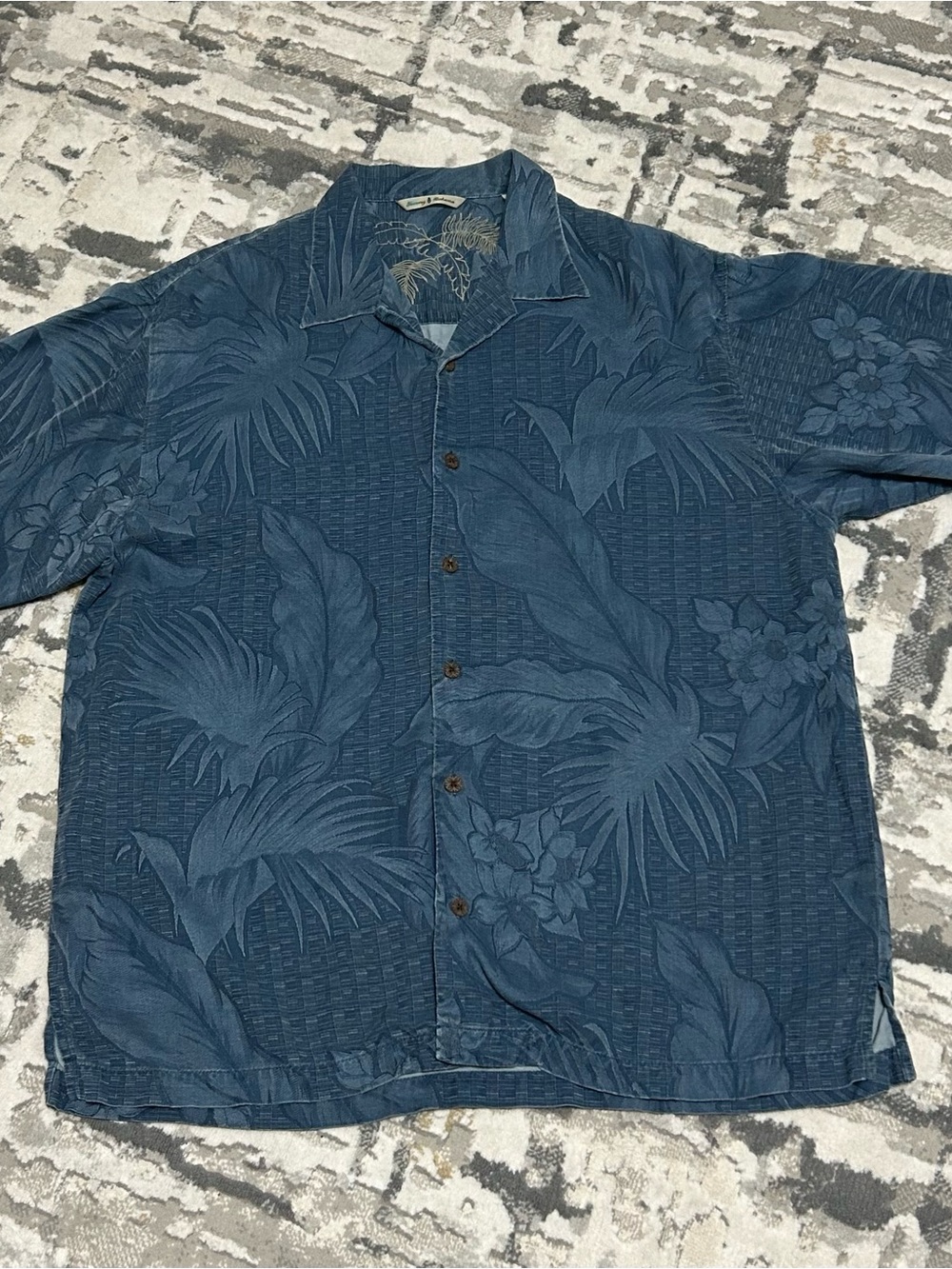 Men's Tommy Bahama Blue Tropical Print Button-Up Shirt 100% Silk